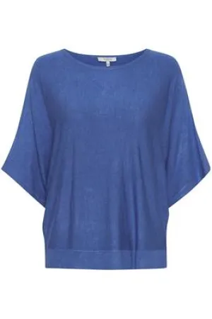 b.young Pimba Short Sleeve blue top