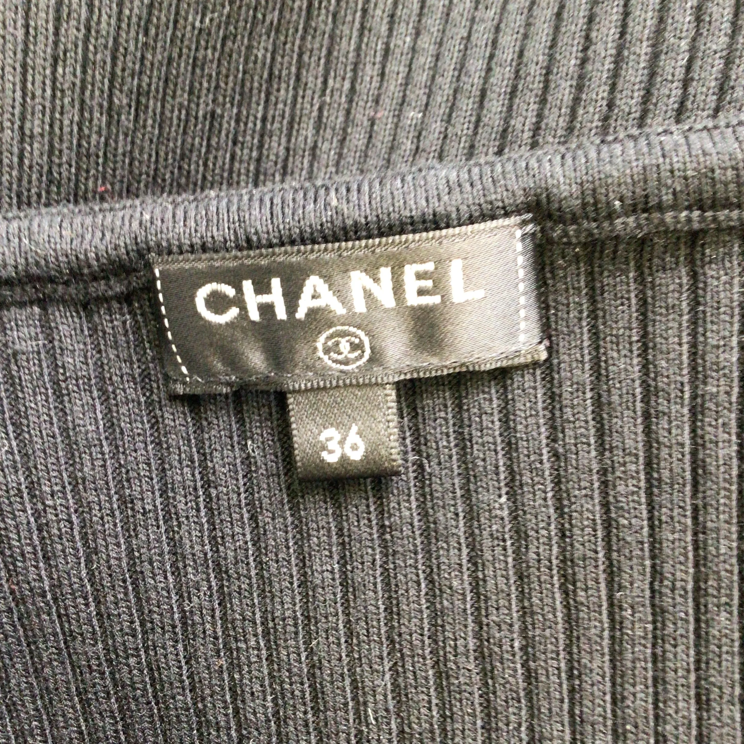Chanel Black Short Sleeved Ribbed Knit Cotton Sweater
