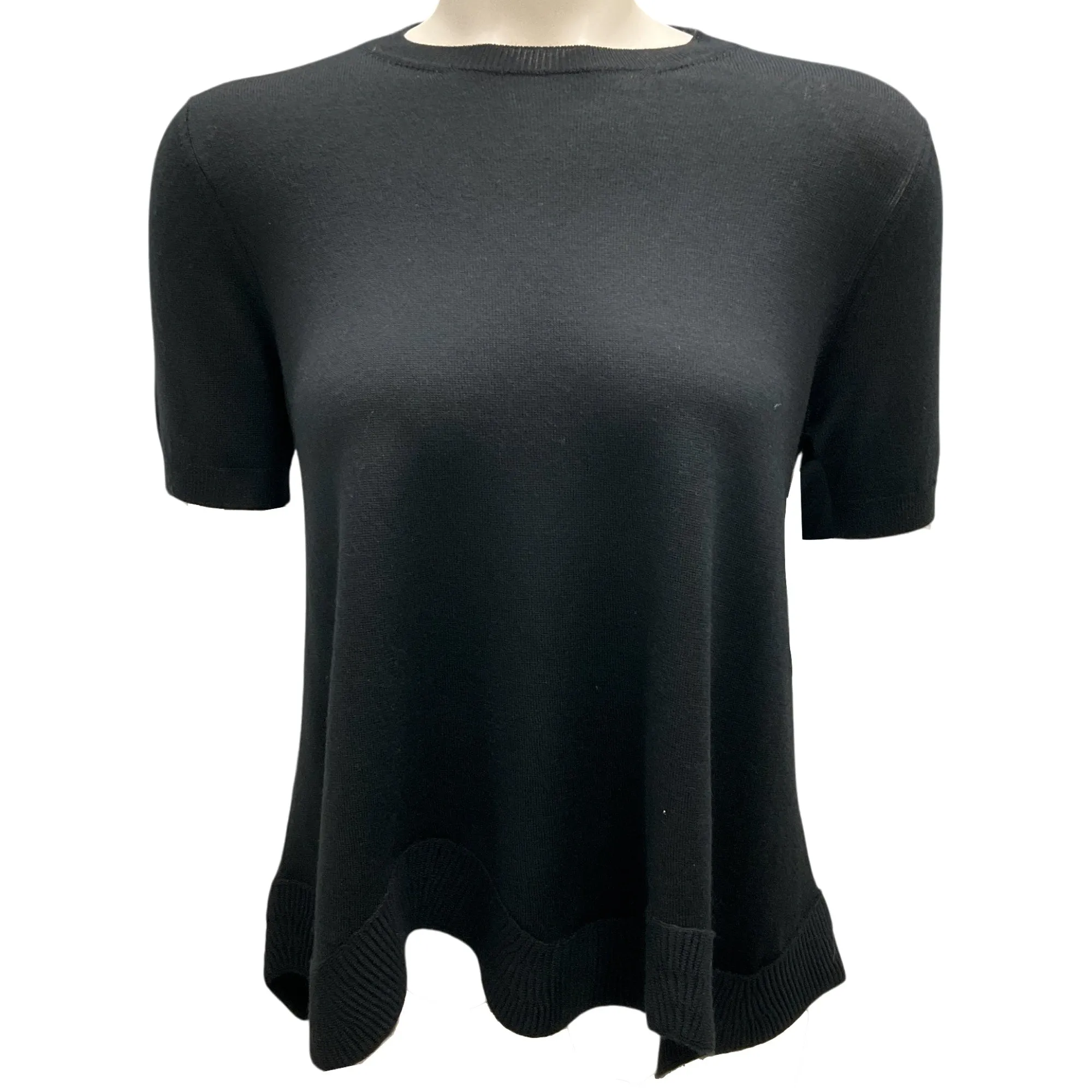 Christian Dior Black Short Sleeved Scalloped Hem Knit Sweater
