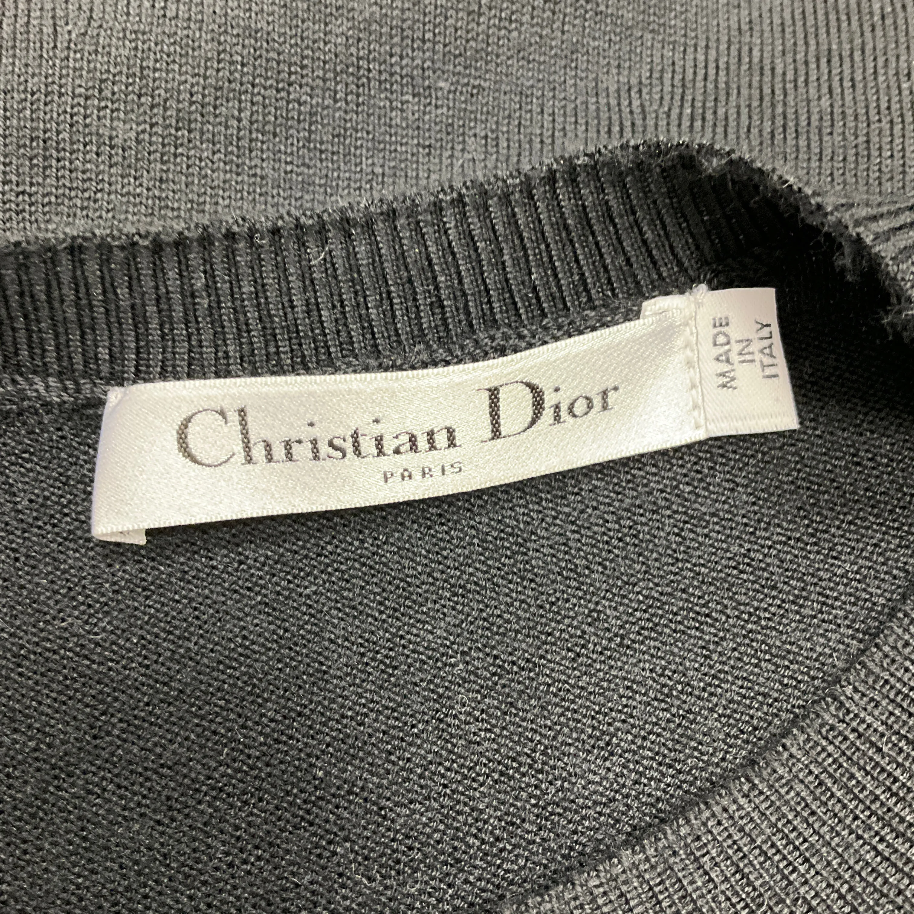 Christian Dior Black Short Sleeved Scalloped Hem Knit Sweater