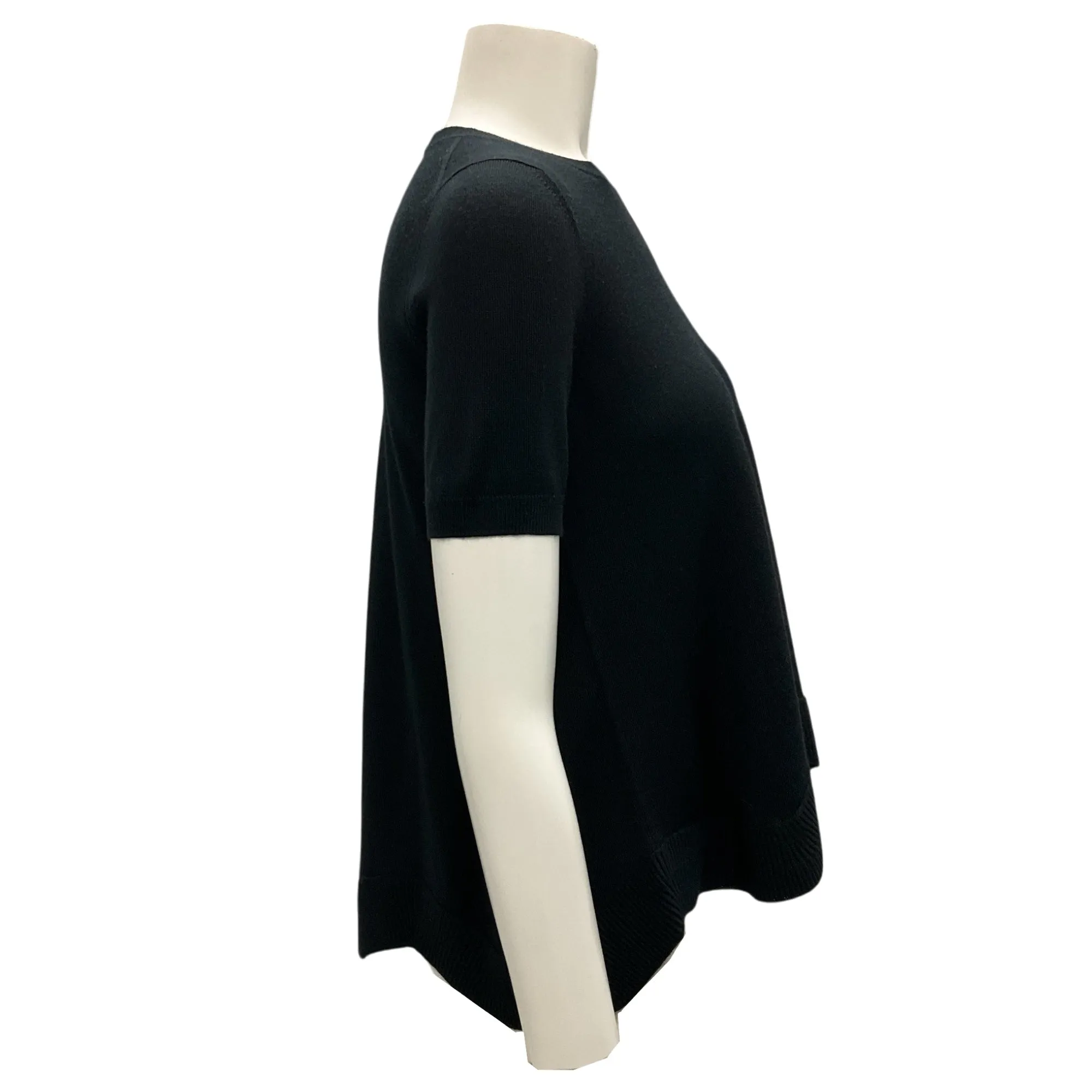 Christian Dior Black Short Sleeved Scalloped Hem Knit Sweater
