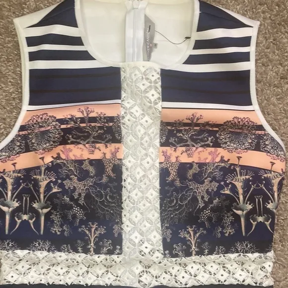 CLOVER CANYON Lace Pattern Midi  Dress Blue &amp; Neutrals Size M Classic …