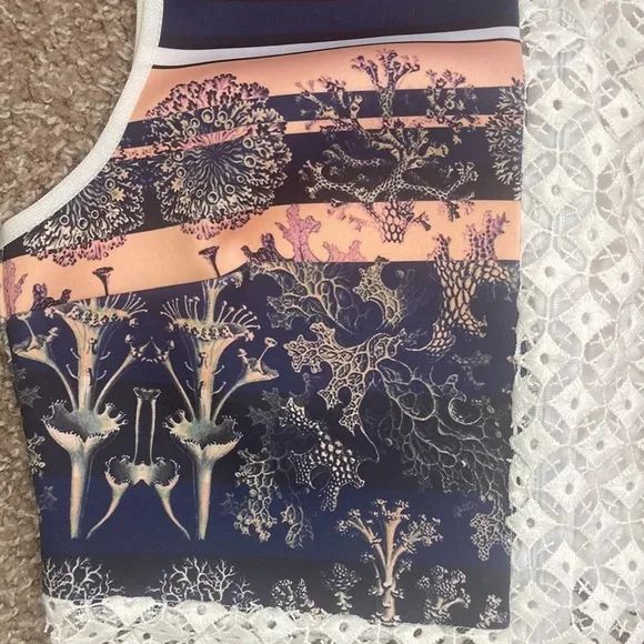CLOVER CANYON Lace Pattern Midi  Dress Blue &amp; Neutrals Size M Classic …