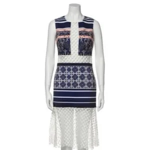 CLOVER CANYON Lace Pattern Midi  Dress Blue &amp; Neutrals Size M Classic …