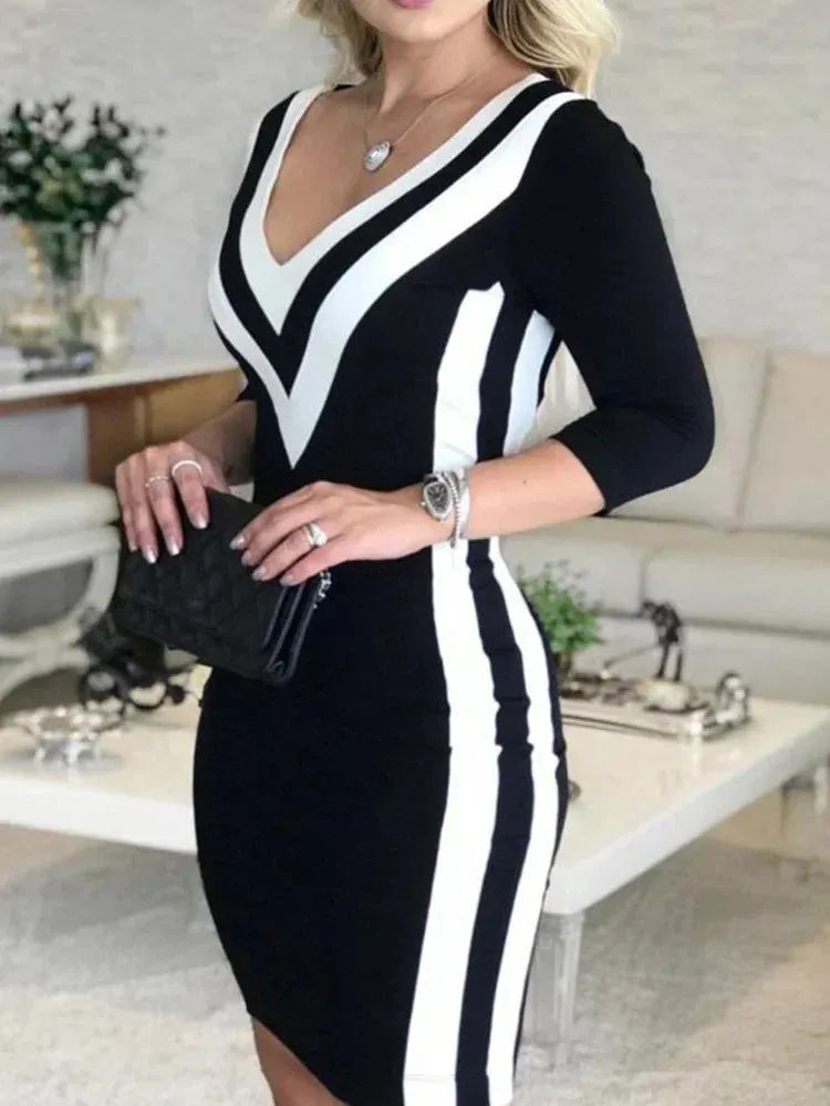 Contrast Color Striped Bodycon Dress