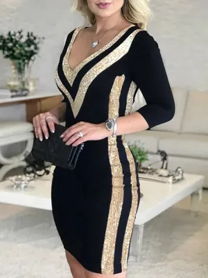 Contrast Color Striped Bodycon Dress