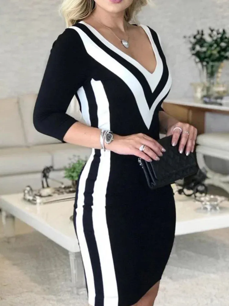 Contrast Color Striped Bodycon Dress