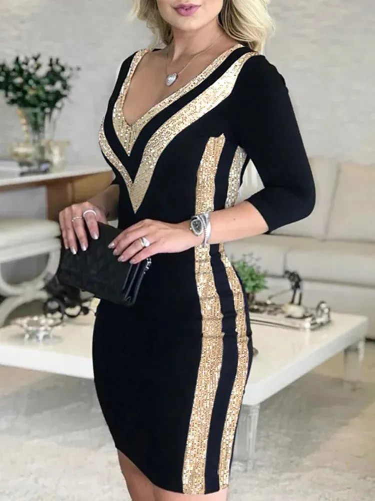 Contrast Color Striped Bodycon Dress