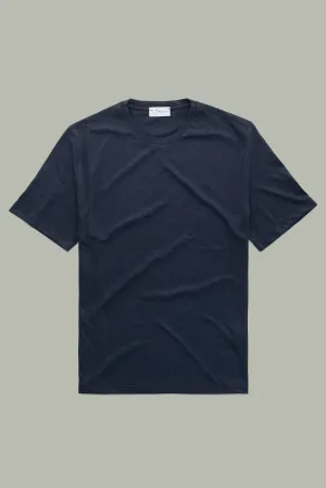 Cotton Cashmere Short Sleeve Crew Neck Tee Dark Blue