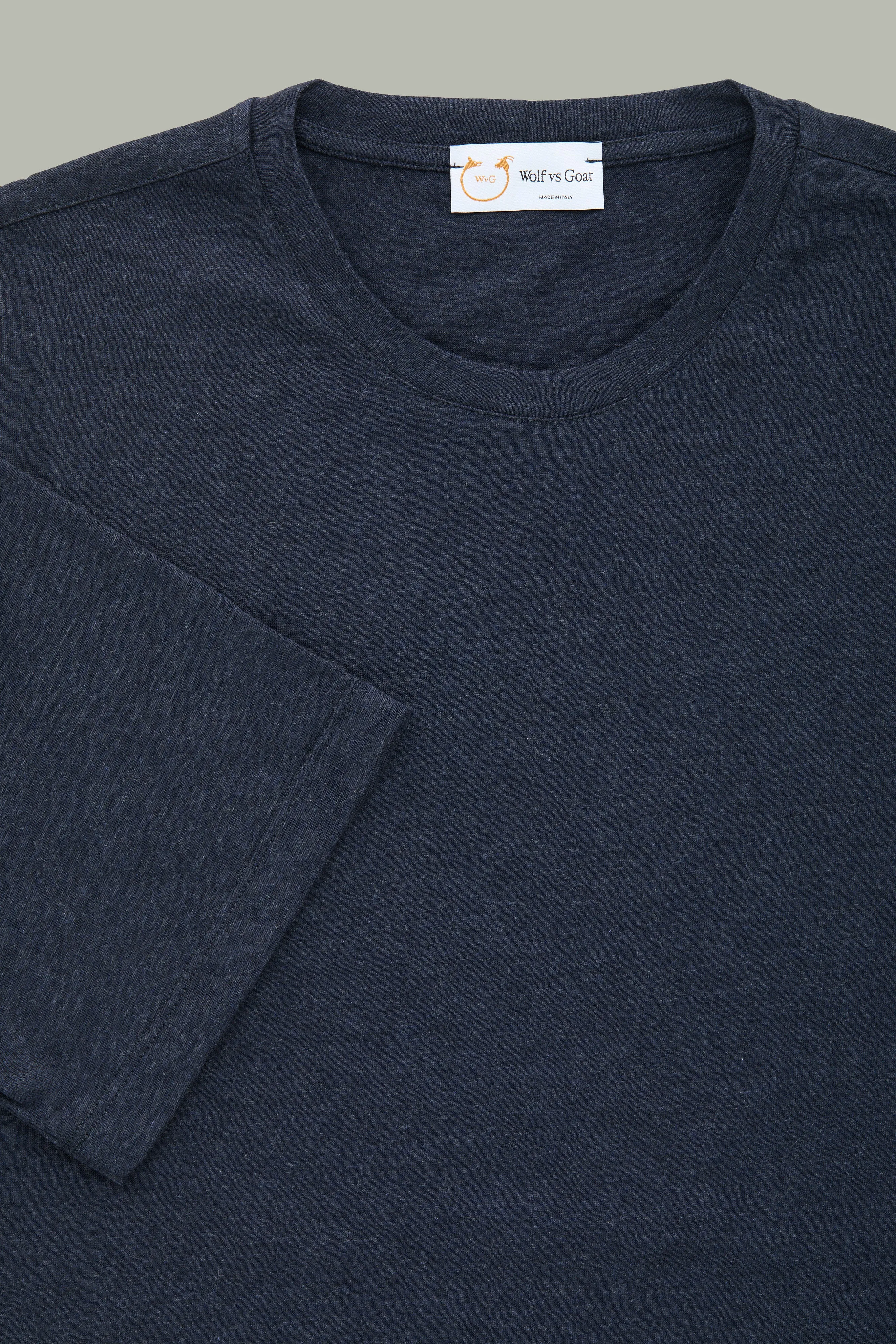 Cotton Cashmere Short Sleeve Crew Neck Tee Dark Blue