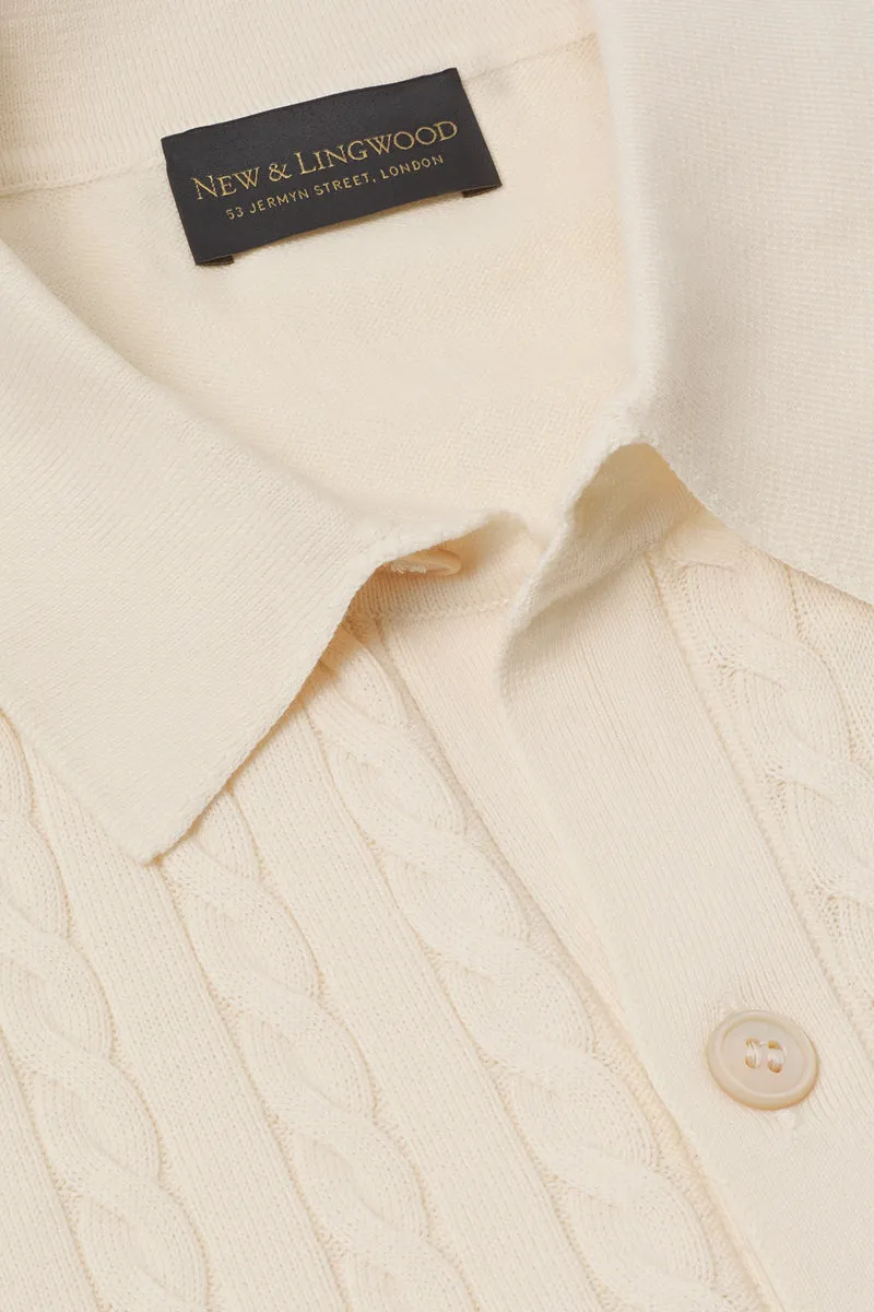 Cream Cable Knit Short Sleeve Shirt