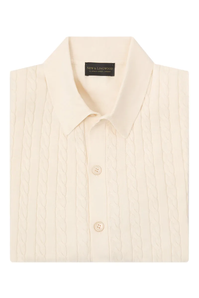 Cream Cable Knit Short Sleeve Shirt