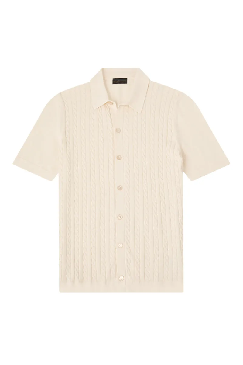 Cream Cable Knit Short Sleeve Shirt