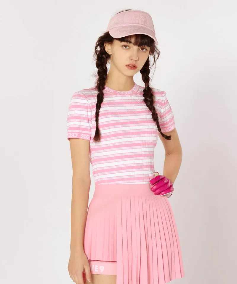 CREVE NINE: Striped Rib Knit - Light Pink