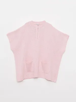 Crew Neck Basic Short Sleeve Girls Knitwear Poncho