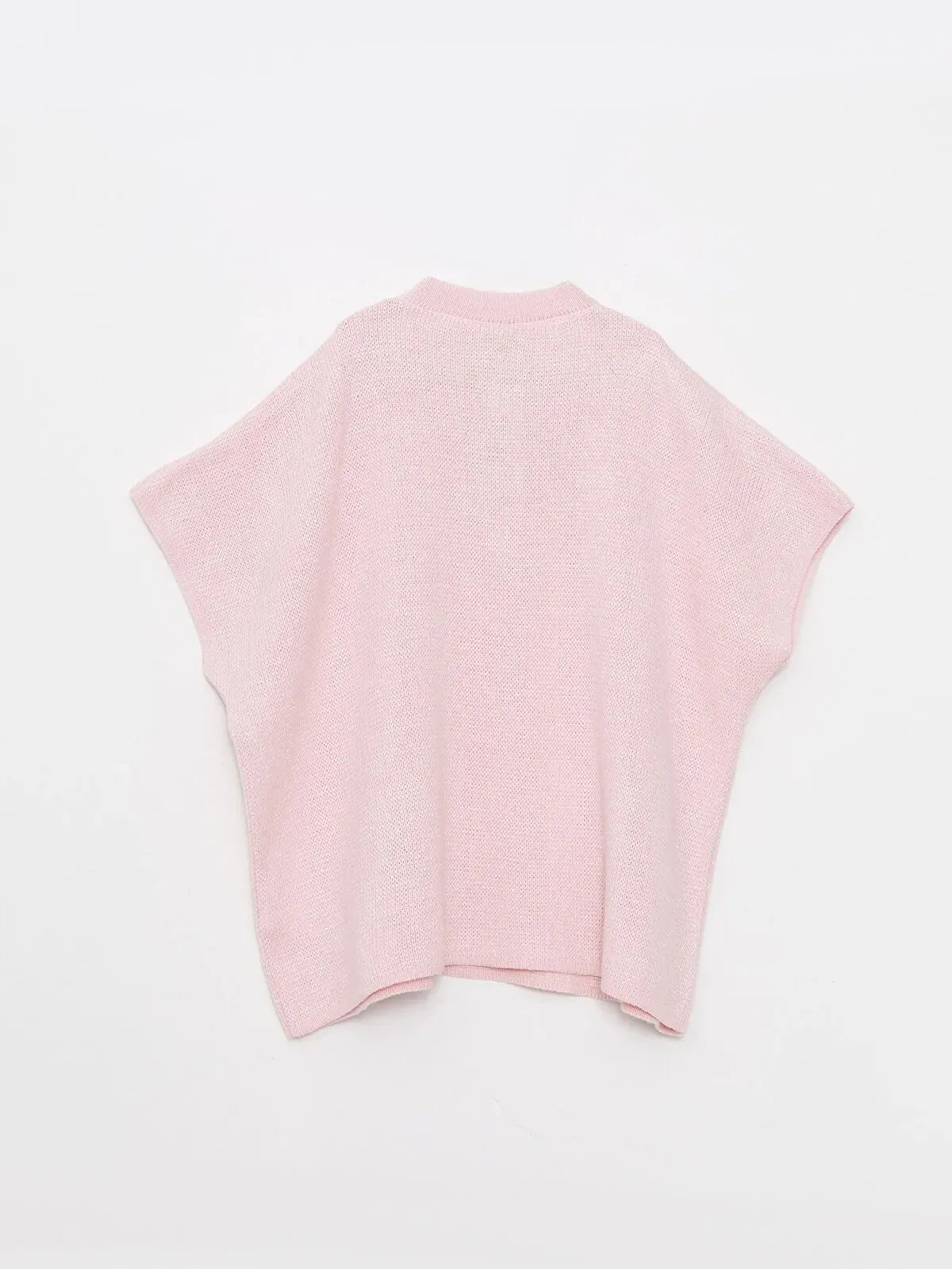Crew Neck Basic Short Sleeve Girls Knitwear Poncho