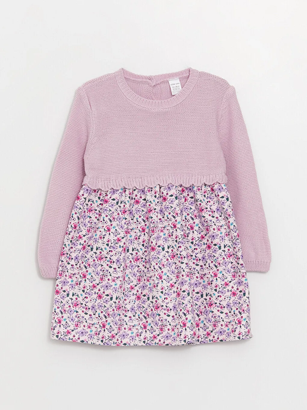 Crew Neck Long Sleeve Cotton Baby Girl Dress