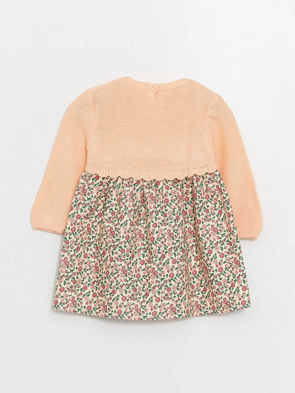 Crew Neck Long Sleeve Cotton Baby Girl Dress