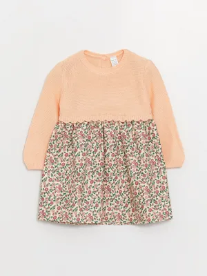 Crew Neck Long Sleeve Cotton Baby Girl Dress