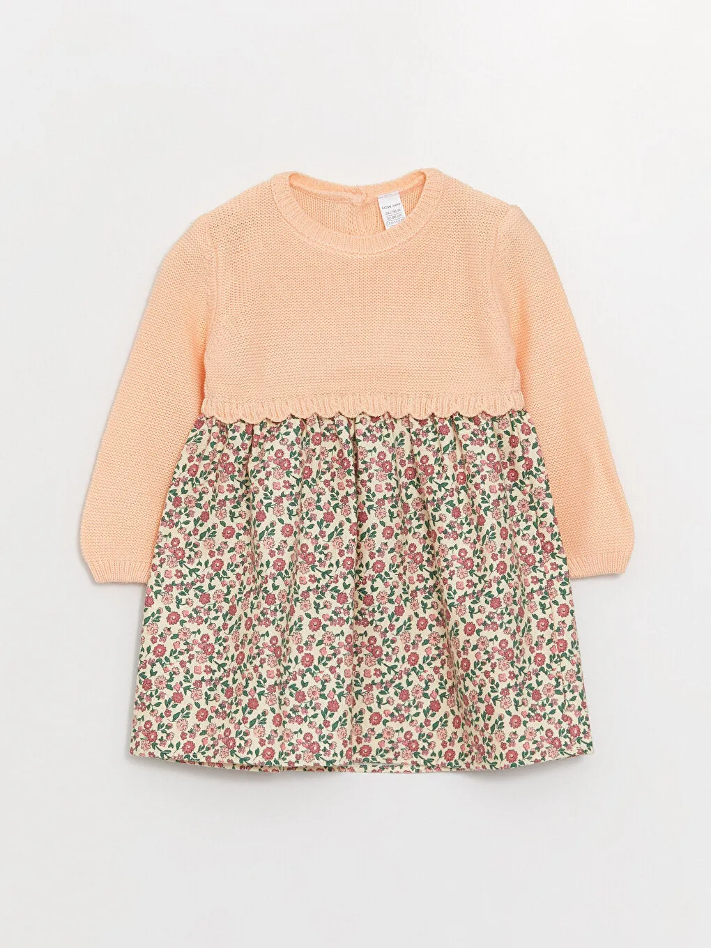 Crew Neck Long Sleeve Cotton Baby Girl Dress