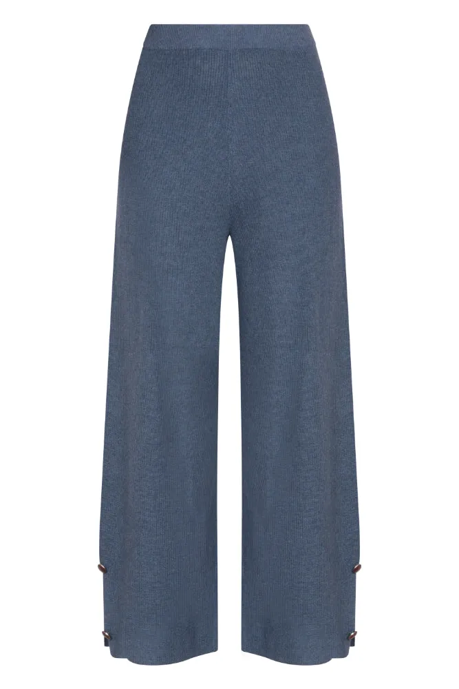 Cropped Culottes with Button Detail in Denim Blue