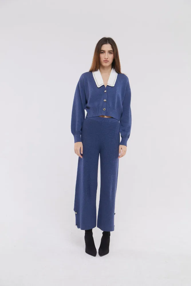 Cropped Culottes with Button Detail in Denim Blue