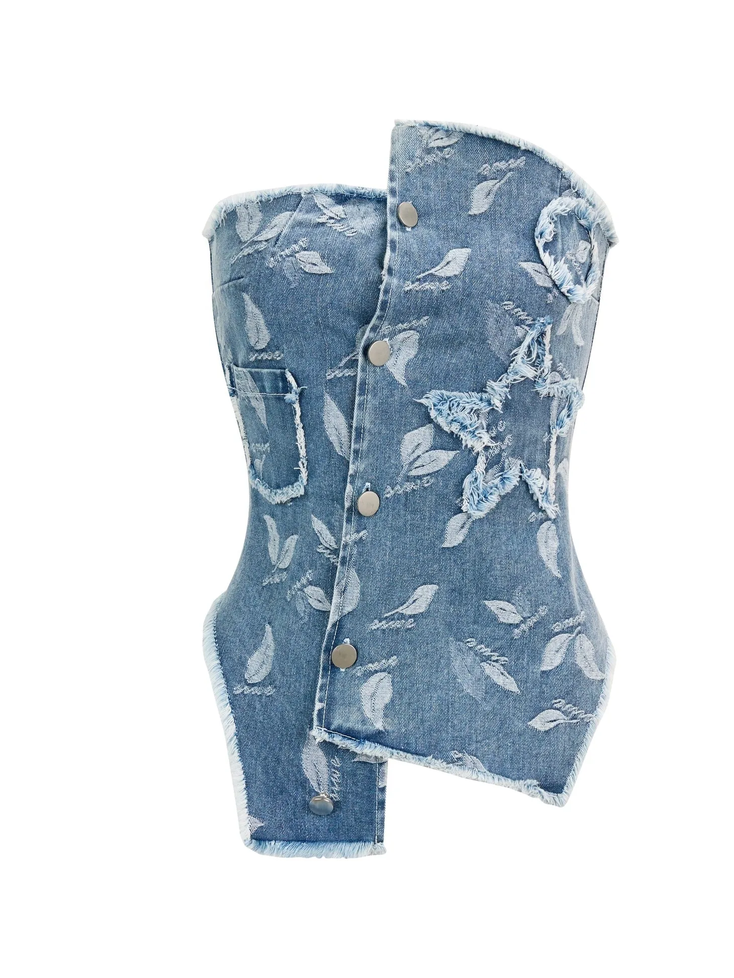 Damage Denim Bare Top ï¼?High Waist Culottes