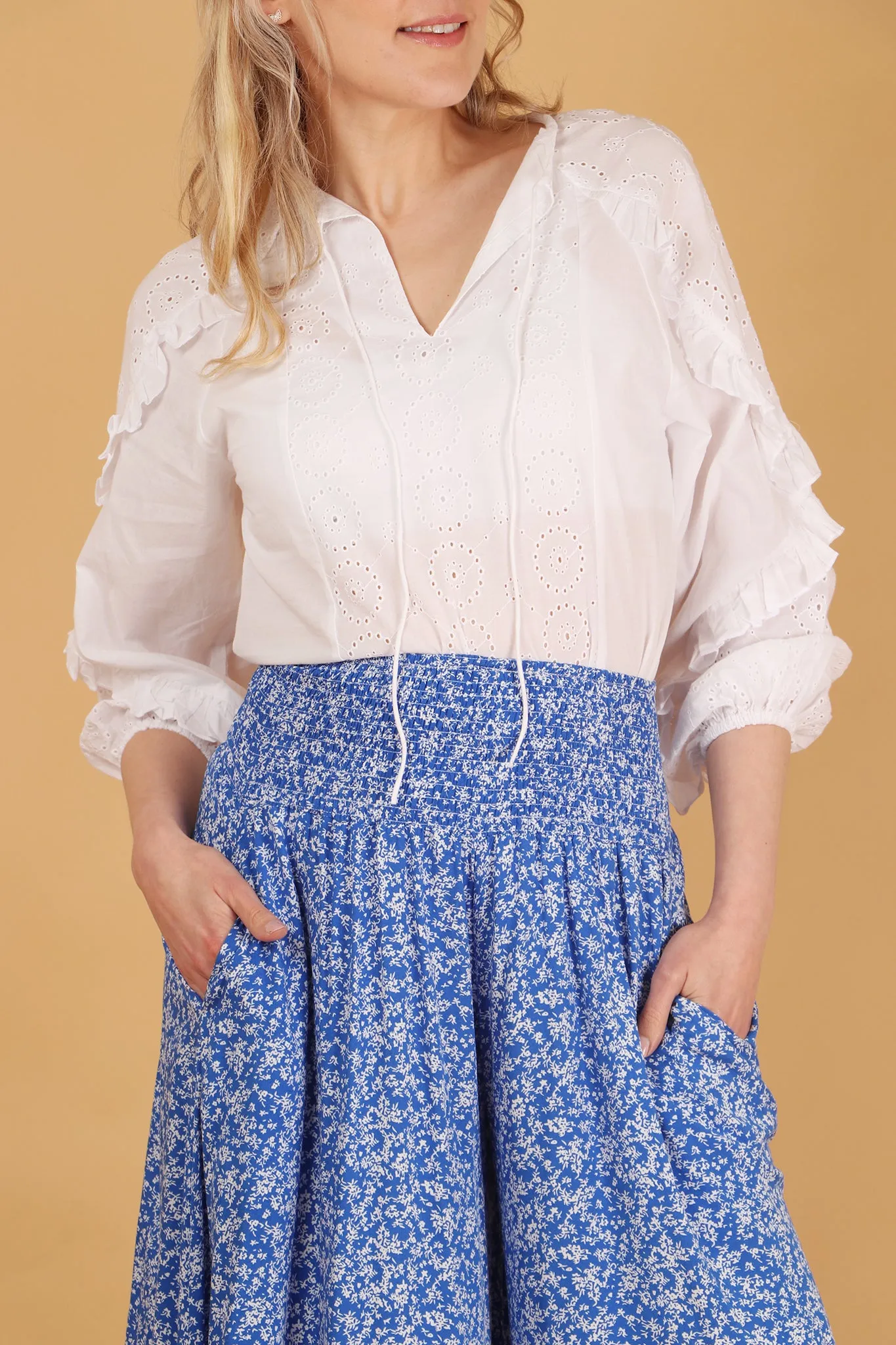 Ditsy Floral Print Wide Leg Culottes in Blue