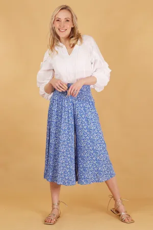Ditsy Floral Print Wide Leg Culottes in Blue