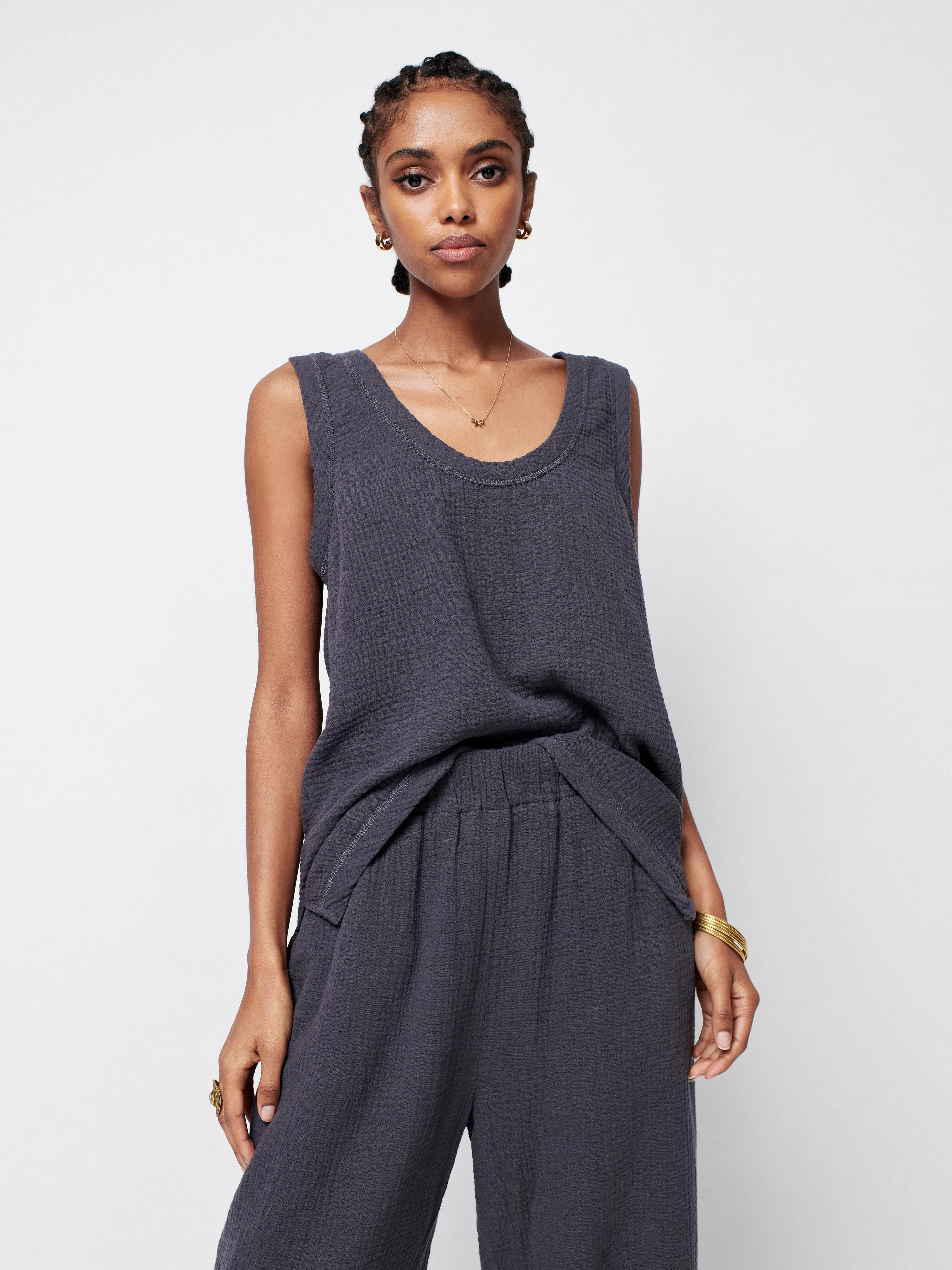 Dream Cotton Gauze Tank - Washed Black