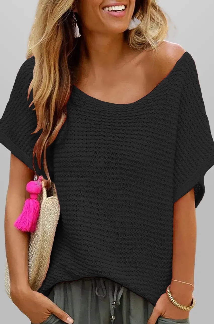 Dune Open Knit Boat Neck Short Sleeve Top