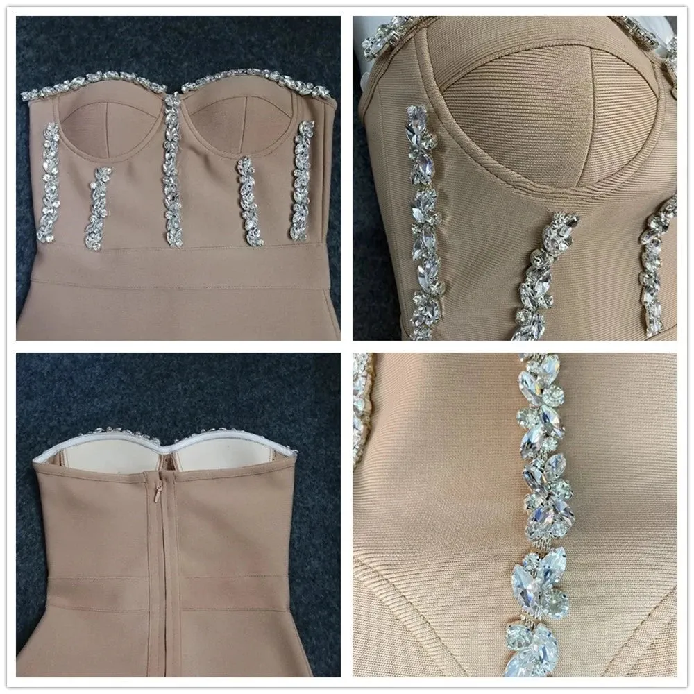 Elegant Strapless Bodycon Midi Dress with Beading