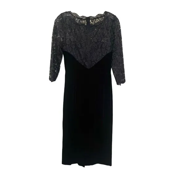 Eliza J Black Velvet Lace Midi Sheath Pencil Cocktail Party Date Dress Size 4