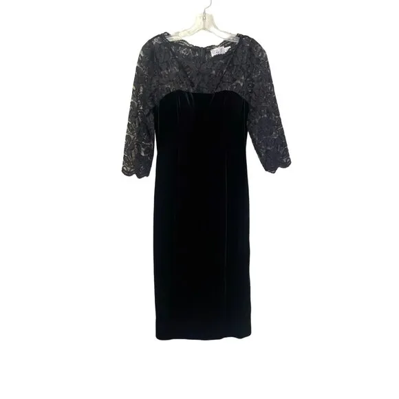 Eliza J Black Velvet Lace Midi Sheath Pencil Cocktail Party Date Dress Size 4