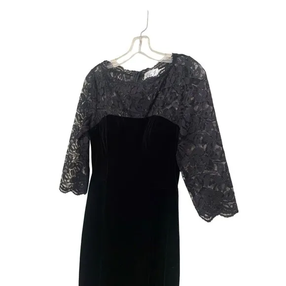 Eliza J Black Velvet Lace Midi Sheath Pencil Cocktail Party Date Dress Size 4