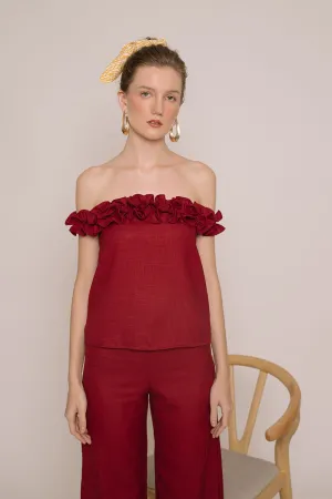 ELSA Ruffled Off Shoulder Top (Maroon Crepe)