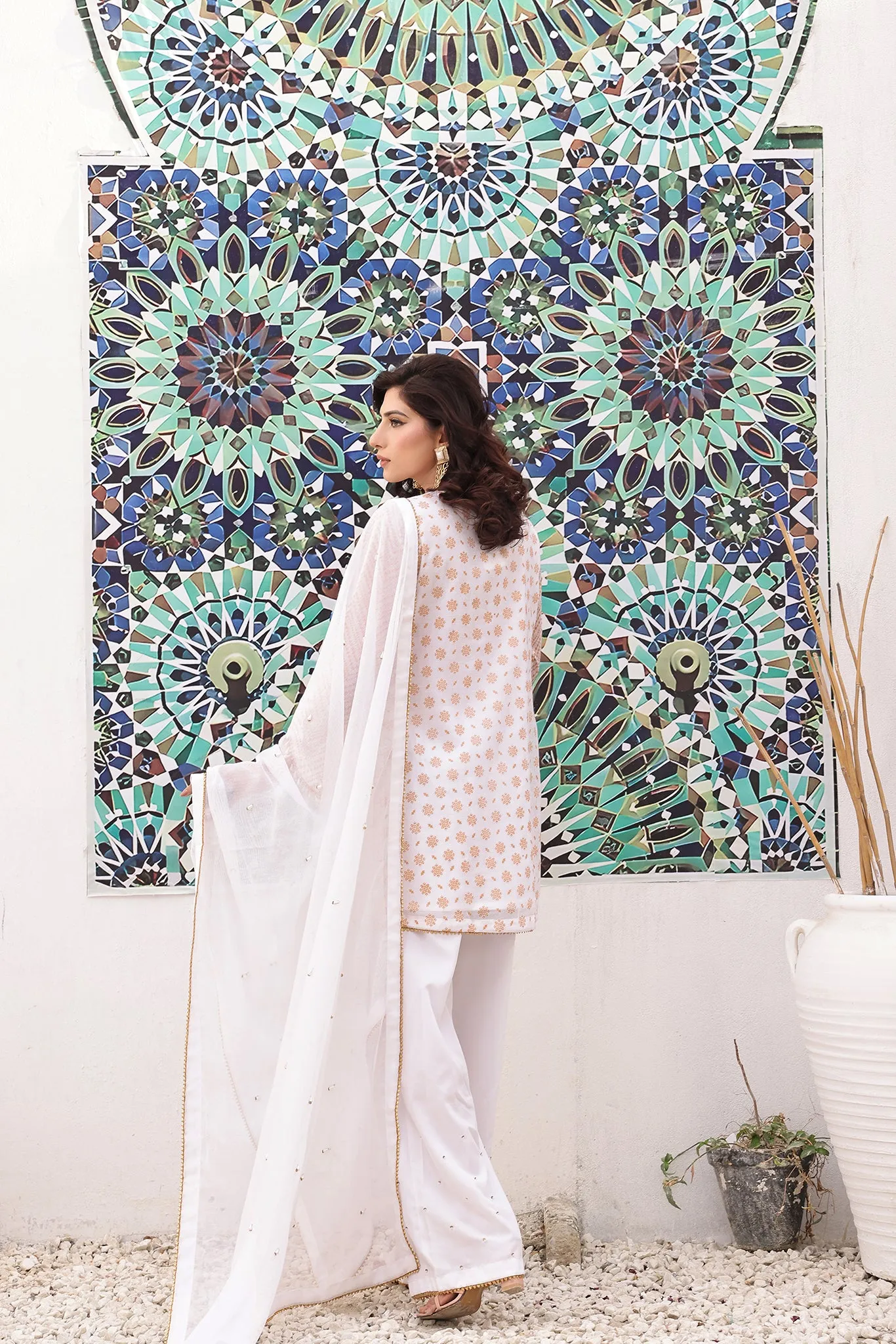 Ethereal Elegance: White Angrakha Dress 3-Piece Stitched
