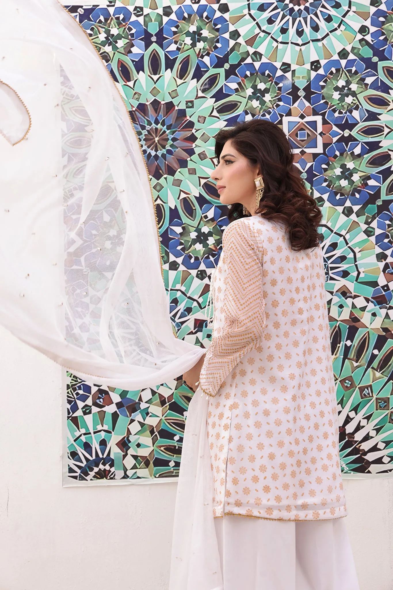 Ethereal Elegance: White Angrakha Dress 3-Piece Stitched