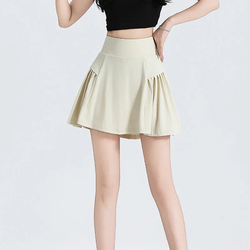 Fake Two-Piece High-Waist Sports Short Pleated Culottes