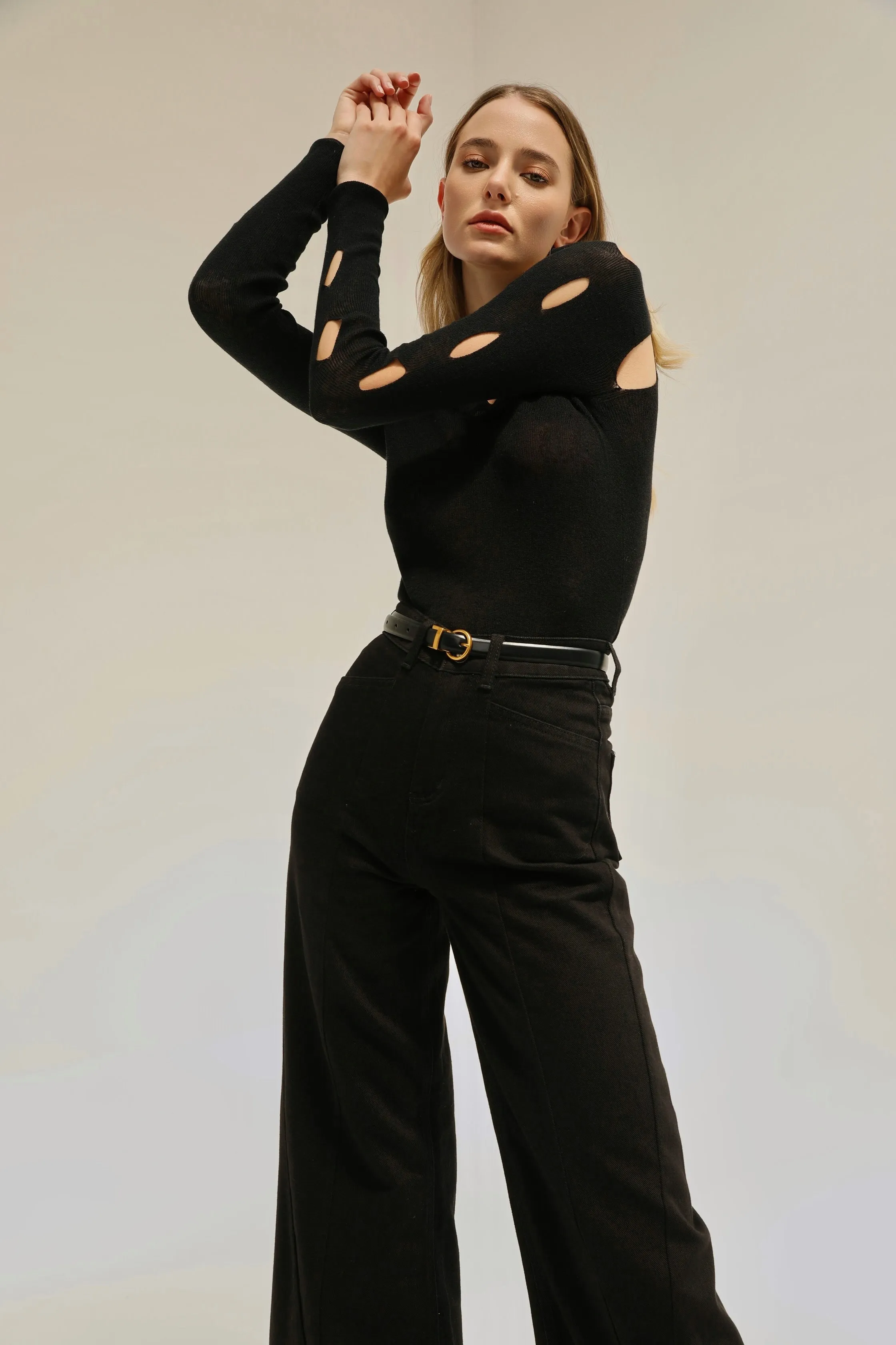 Feisty Cutout Wool Blend Top