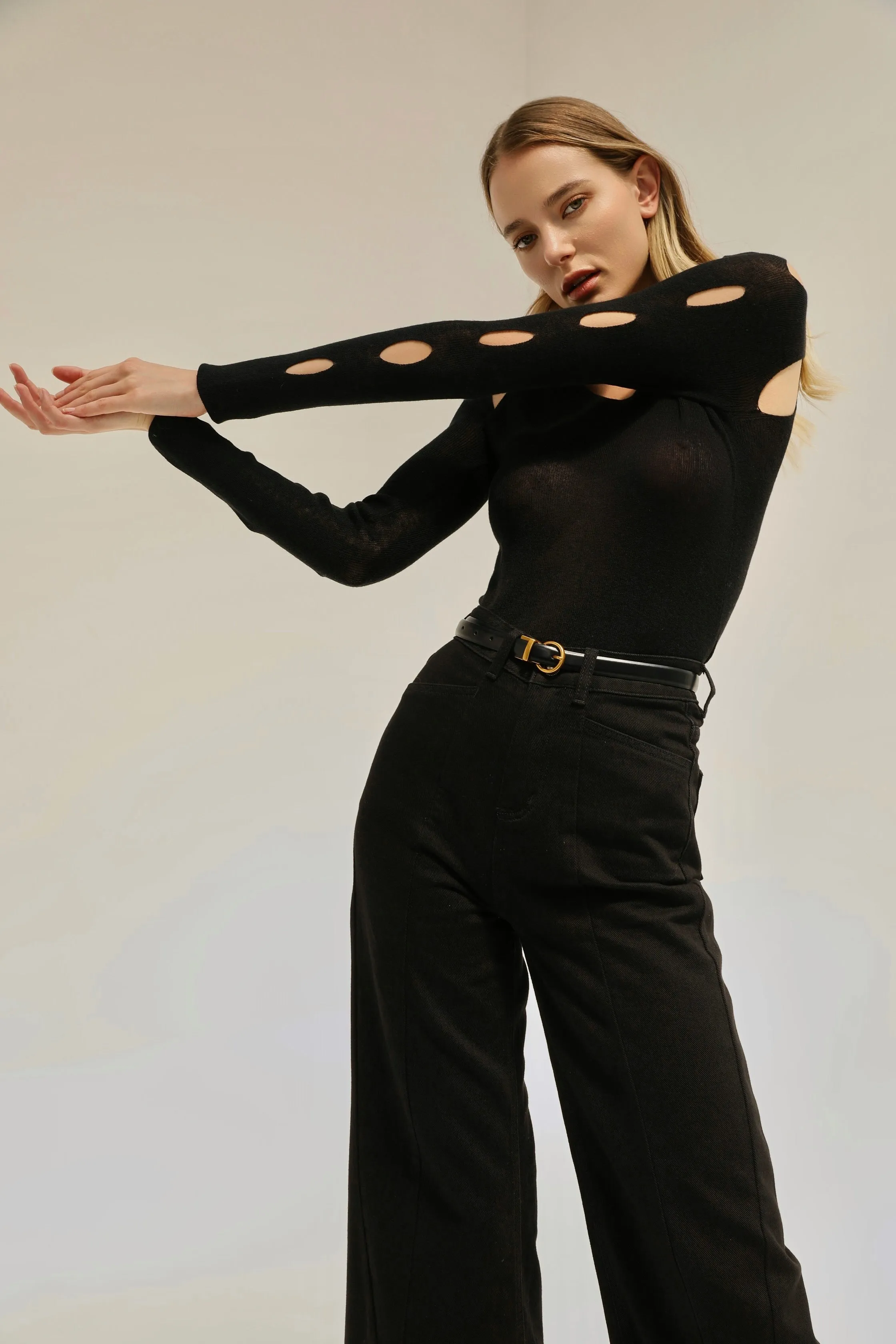 Feisty Cutout Wool Blend Top
