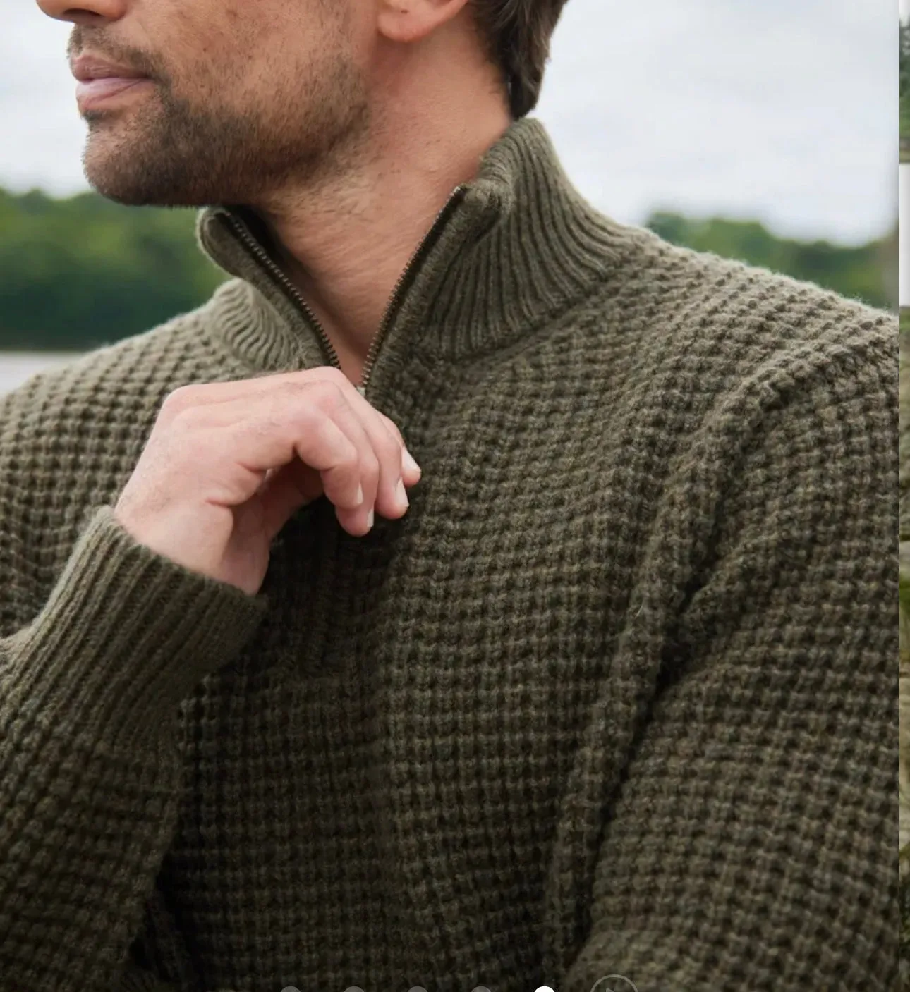 Fisherman Out of Ireland Short Zip Waffle Stitch Sweater
