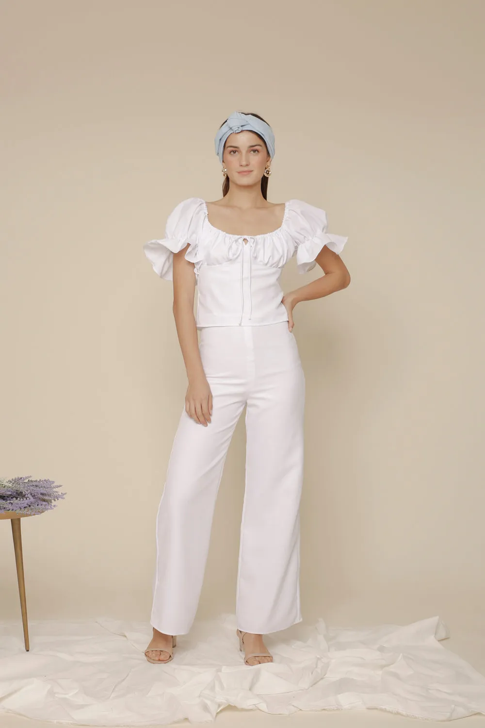 FLOR High Waist Culottes (White Linen)