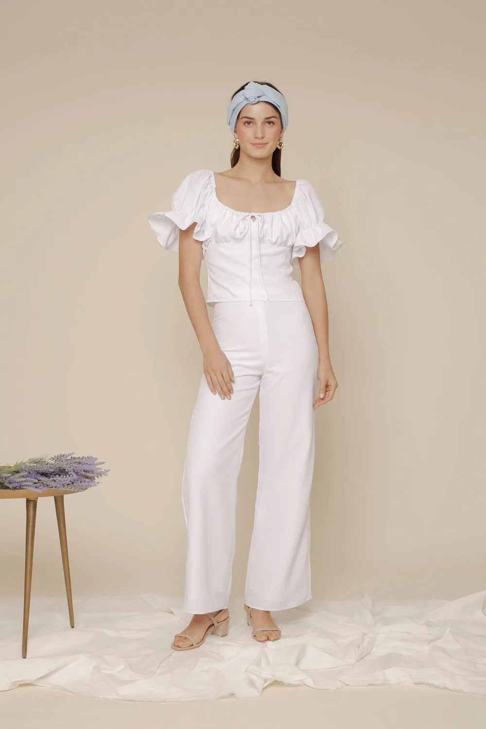 FLOR High Waist Culottes (White Linen)