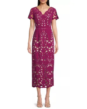 Floral Crepe Laser-Cut Midi Dress