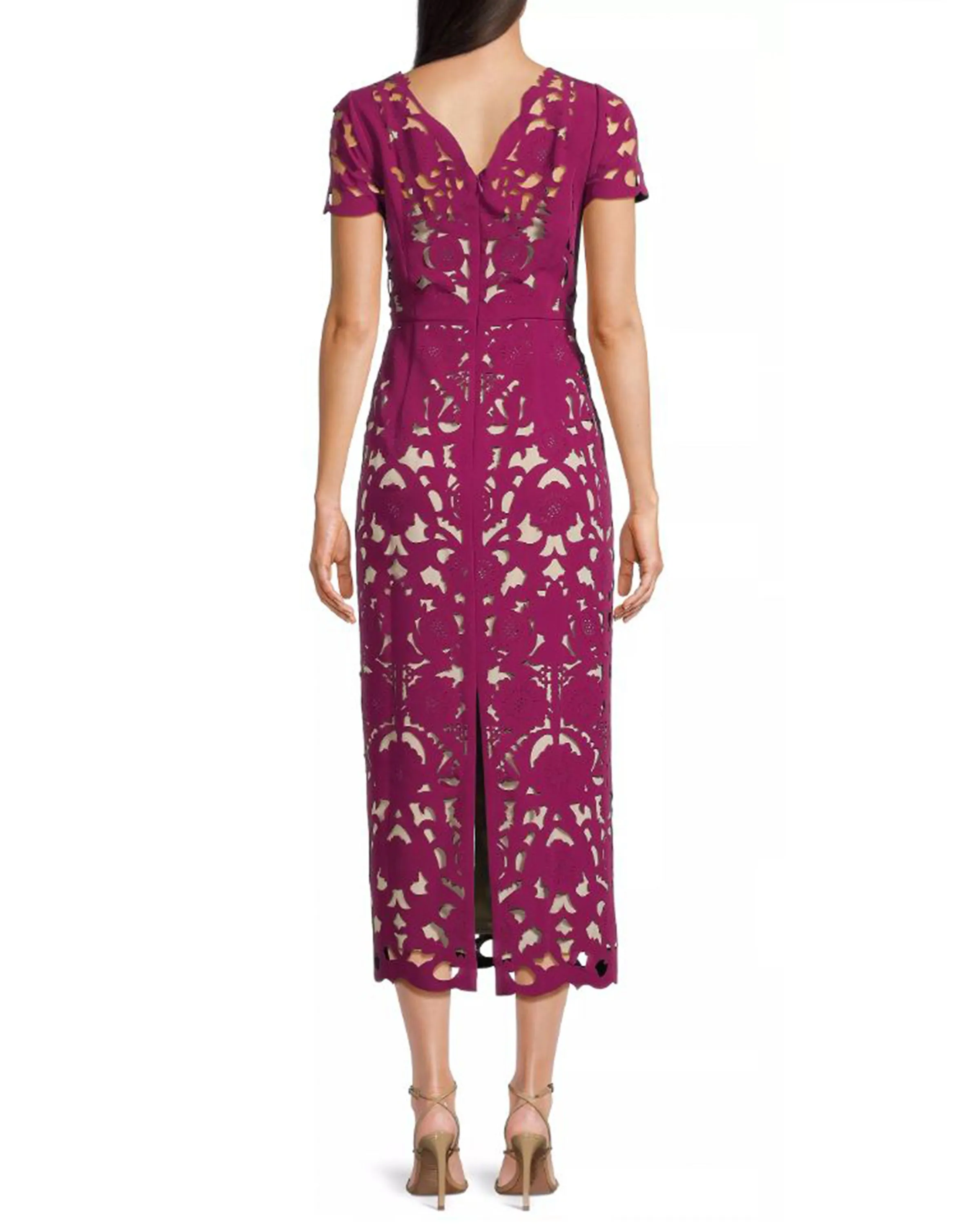 Floral Crepe Laser-Cut Midi Dress