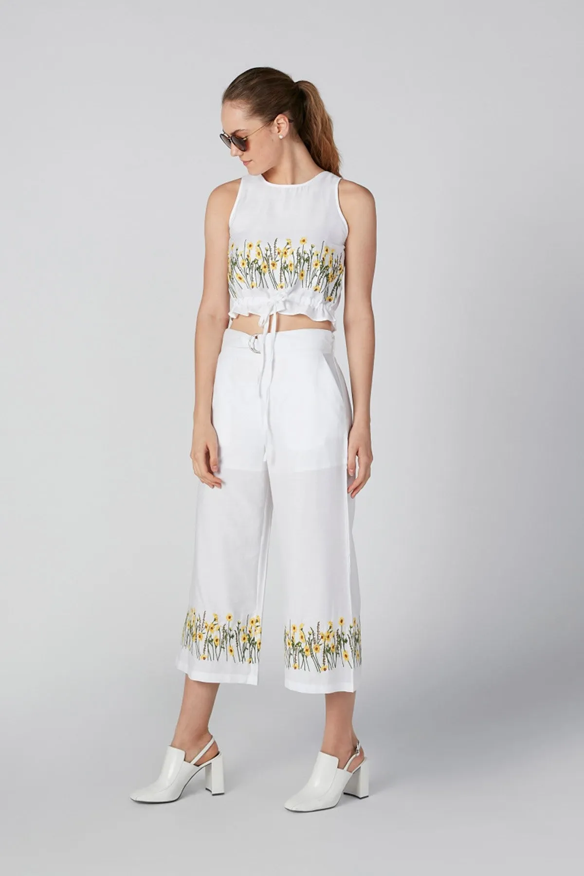 Floral Printed High-Rise Culottes with Pocket Detail