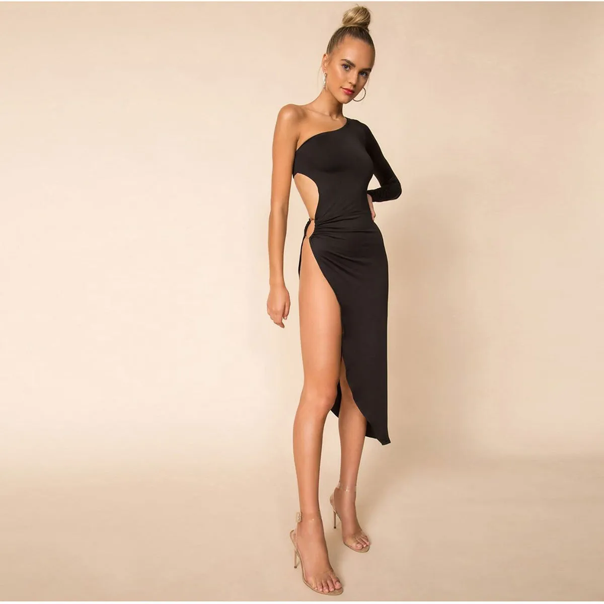 Forefair One Shoulder Slit Backless Party Dress