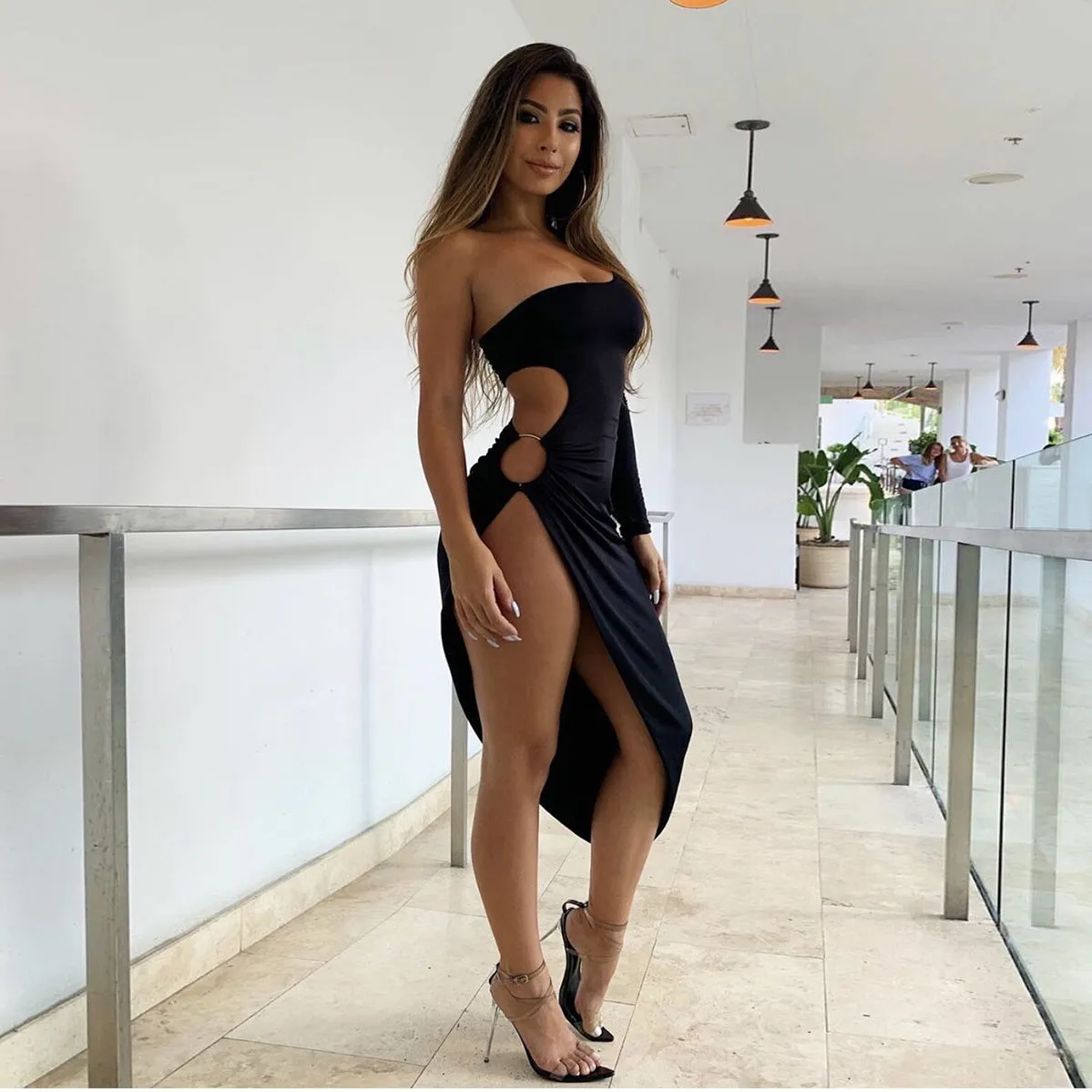 Forefair One Shoulder Slit Backless Party Dress