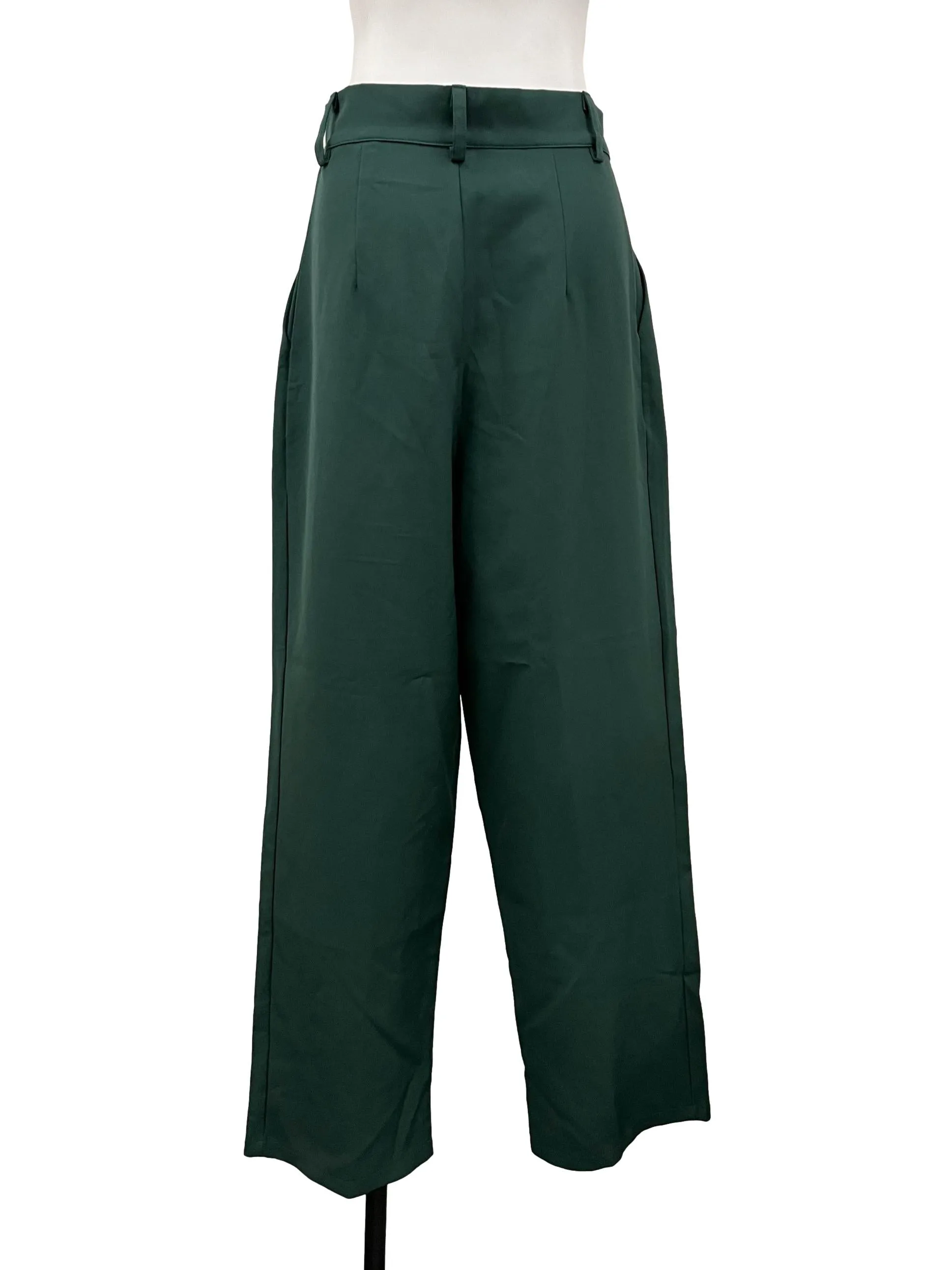Forest Green High Waisted Straight Cut Pleated Pants